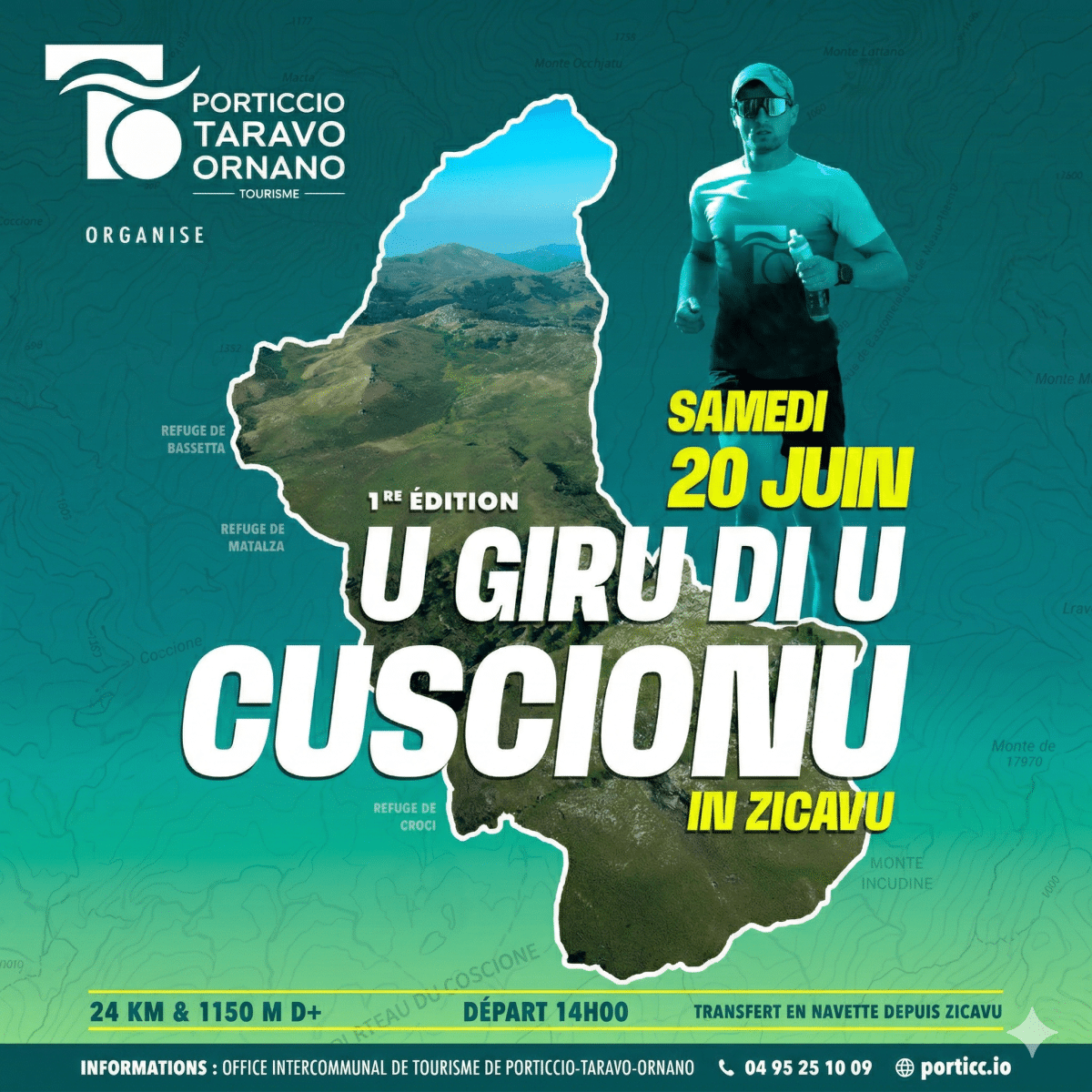 Affiche de la course de trail U Giru di u Cuscionu à Zicavo - 1ère édition - 24 km et 1150m D+ le samedi 20 juin 2026.